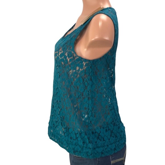 NWT Rafaella Top Womens Medium Sheer Lace Mesh Blue Floral Beach Boho Blouse… - Picture 7 of 12